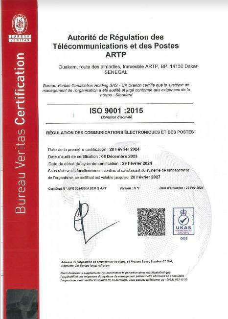 L’ARTP certifiée ISO 9001 2015