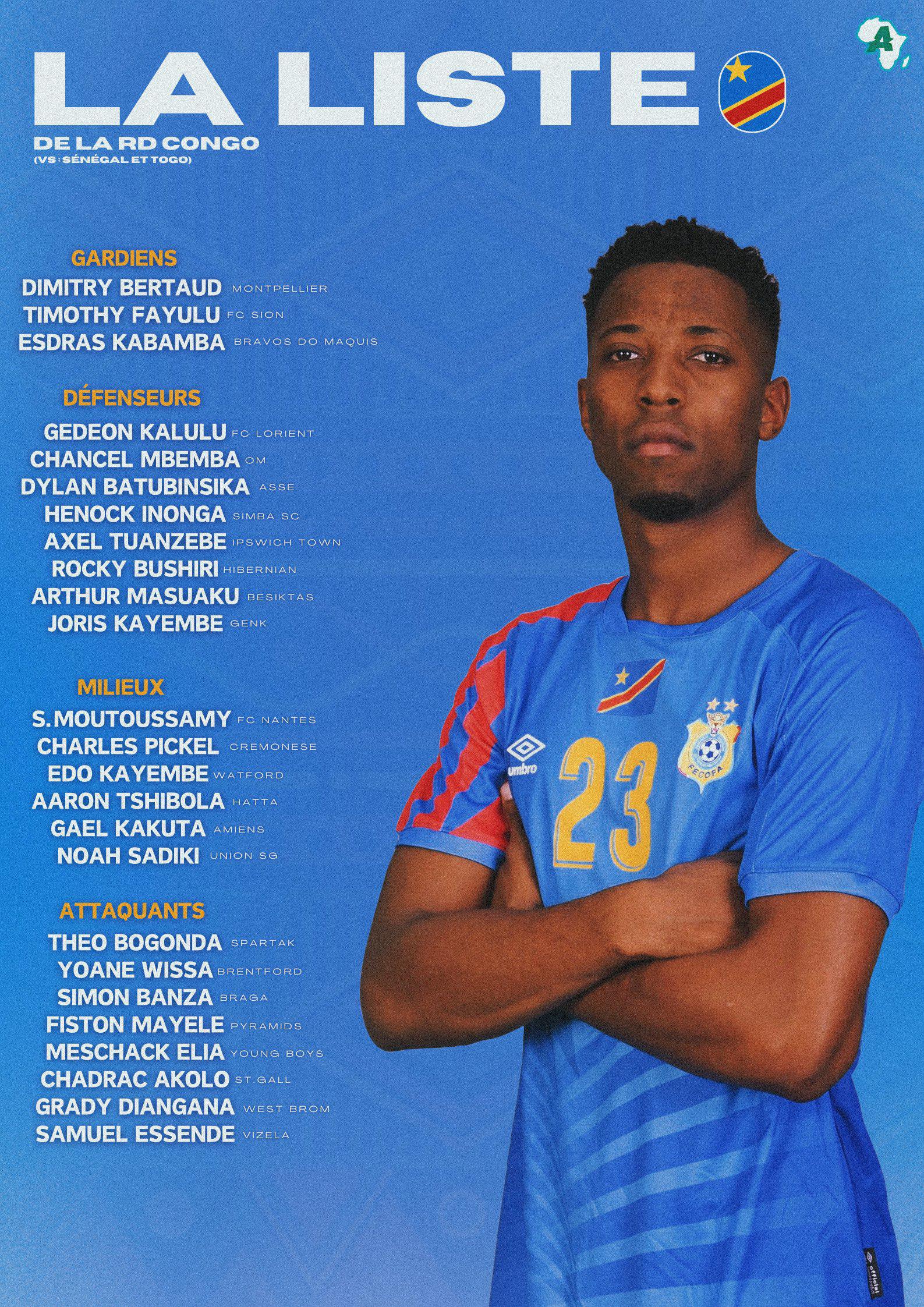 RDC vs Sénégal : la liste des 25 « Léopards » dévoilée avec trois nouveaux renforts