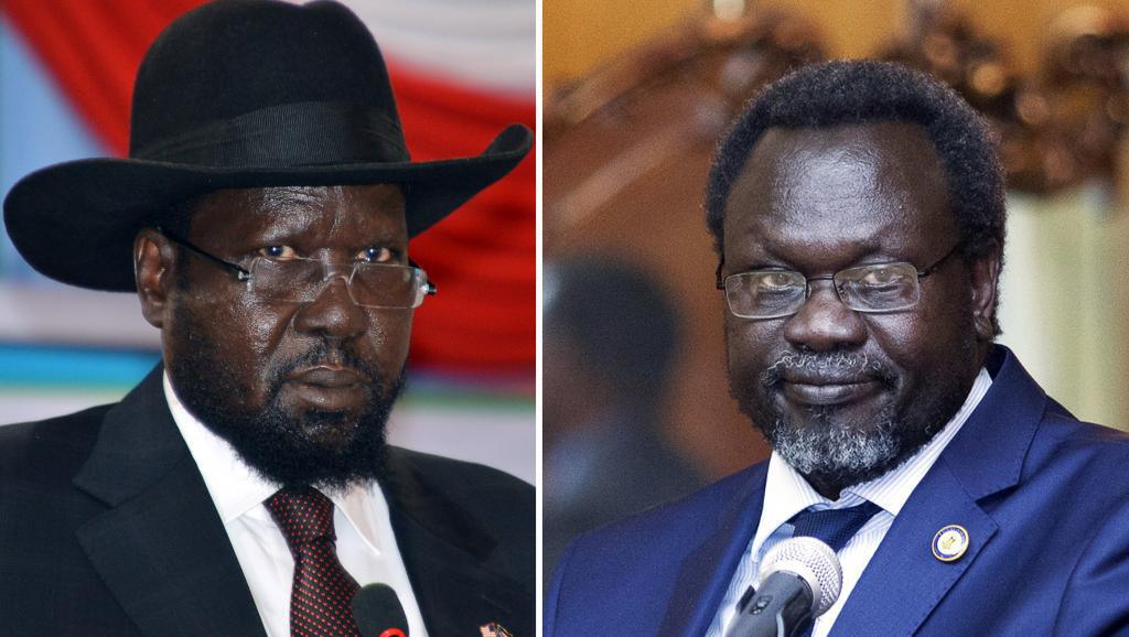 Le président sud-soudanais Salva Kiir (à gauche) et son opposant Riek Machar (à droite) arriveront-ils à signer un accord ouvrant la voie à une transition de deux ans et demi?