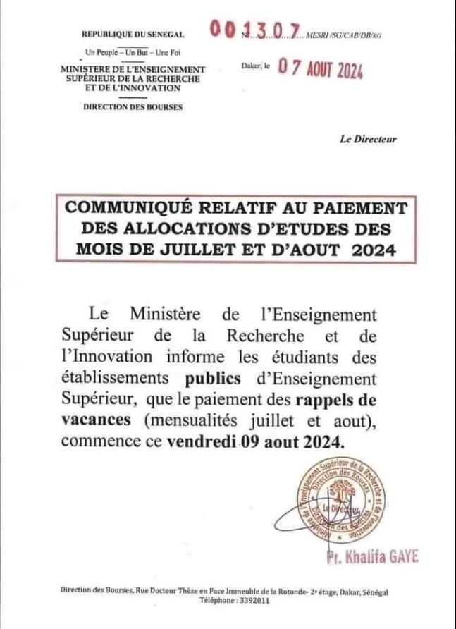 Bonne nouvelle pour les étudiants : le paiement des rappels débute demain vendredi