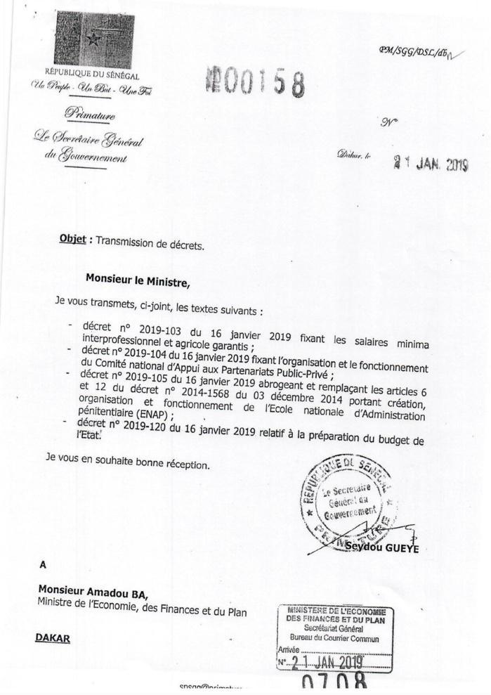 Carnage financier : voici la preuve que le ministre Cheikh Diba «n'a aucune responsabilité directe sur les chiffres évoqués» (Documents)