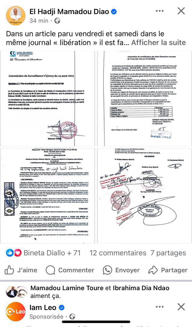 Scandale de la SECAM : Mame Boye Diao dénonce une manipulation et apporte des précisions avec « ses preuves »