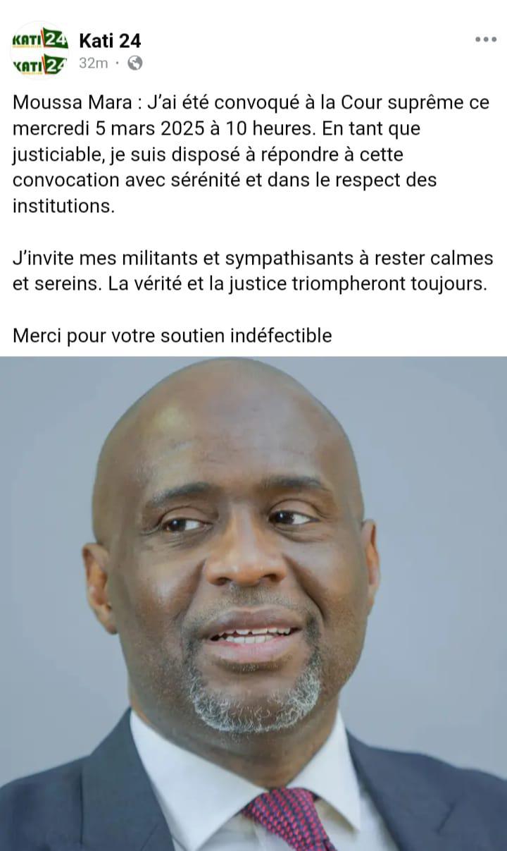 Mali : l'ancien Premier ministre Moussa Mara convoqué demain 5 mars