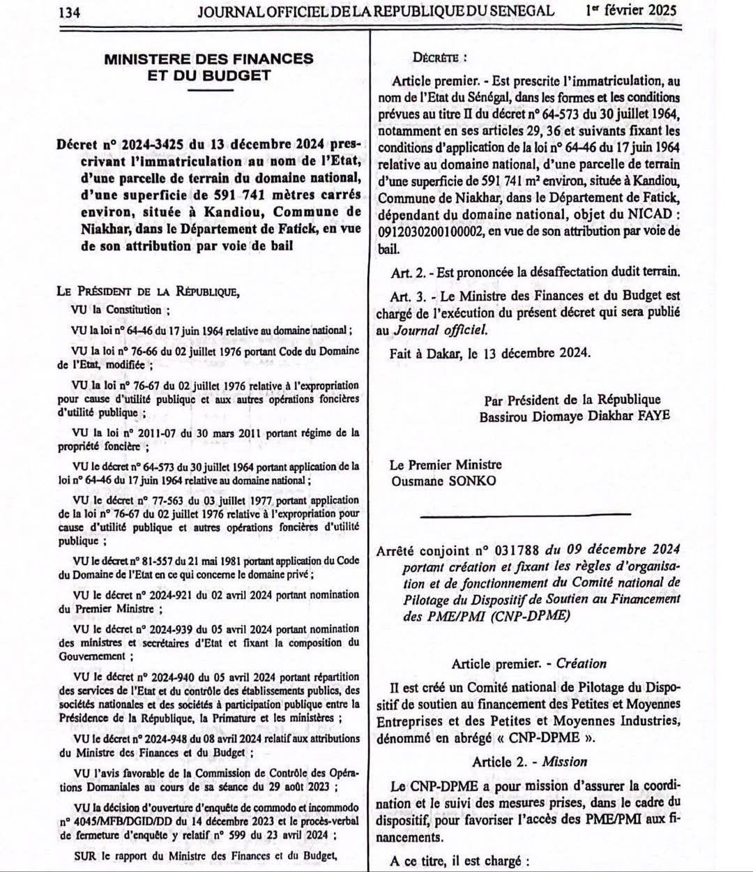 Niakhar : l'Etat reprend un terrain d'une superficie de 591 741 m2
