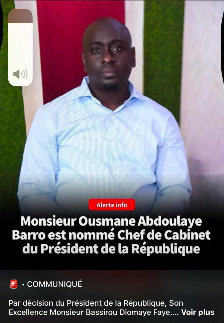 Ousmane Abdoulaye Barro nommé Chef de Cabinet du président de la République