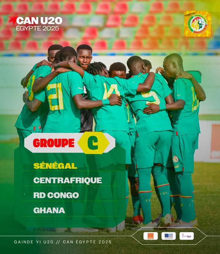 CAN -U 20 : le Sénégal dans le groupe C  avec la Centrafrique, la RD Congo et le Ghana