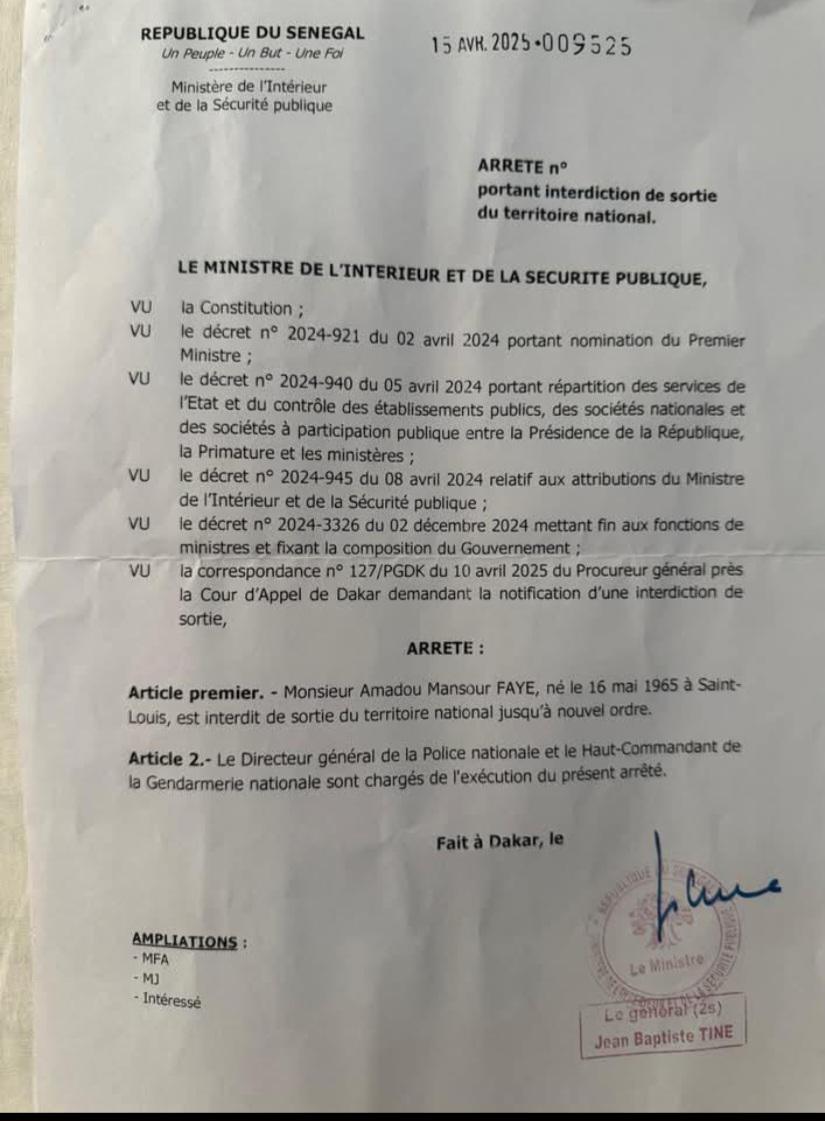 Interdiction de sortie du territoire : Mansour Faye a reçu la notification et "en rigole"