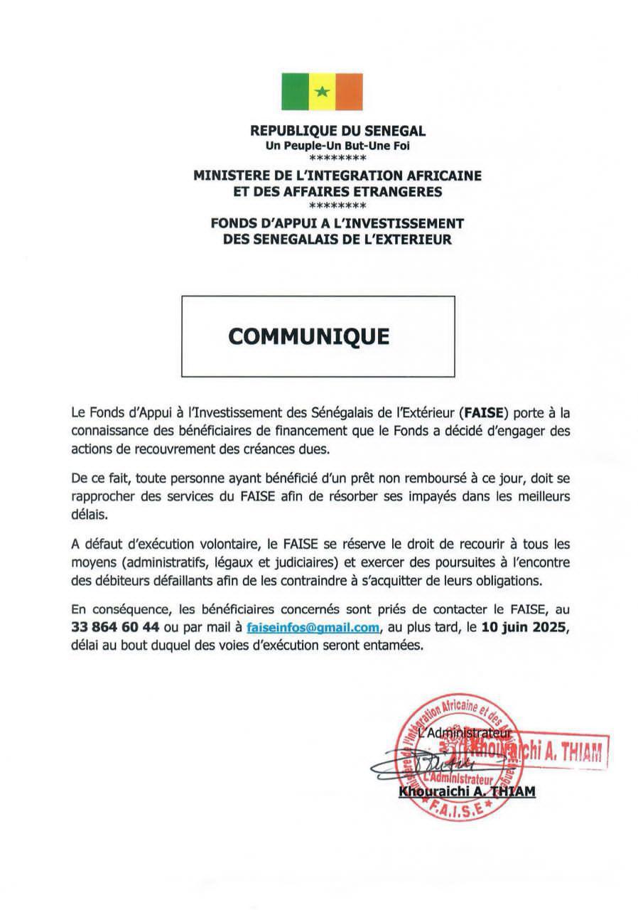 Le FAISE lance une opération de recouvrement des créances impayées