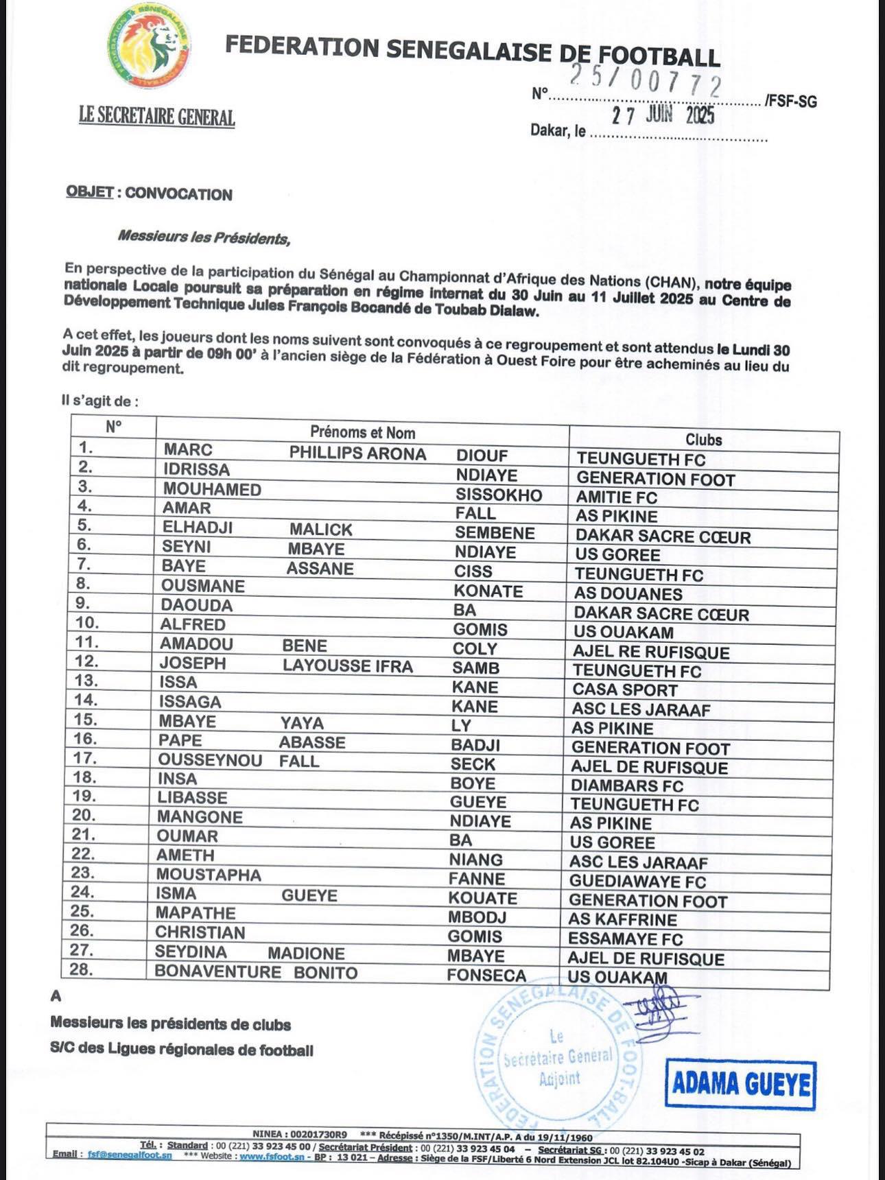 Préparation CHAN 2024 : Souleymane Diallo dévoile une liste de 28 joueurs