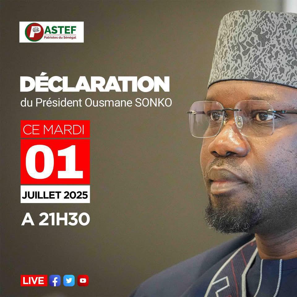 🛑Suivez en Direct la déclaration d’Ousmane Sonko