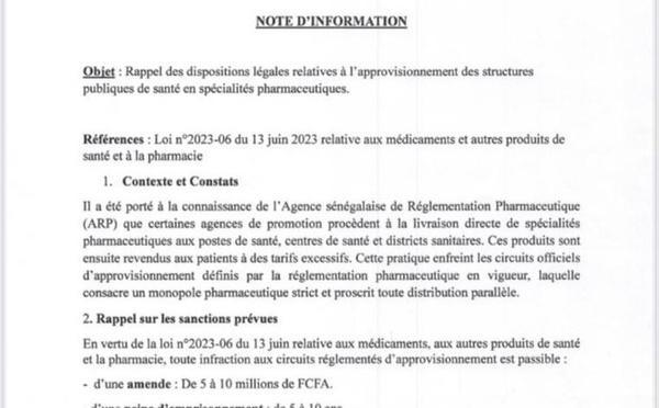 Approvisionnement des structures de santé : l’ARP rappelle les règles et avertit contre les circuits parallèles