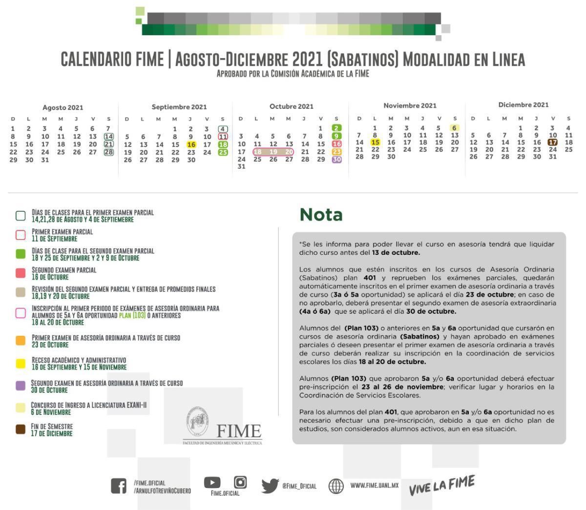 Calendario Agosto-Diciembre 2021
