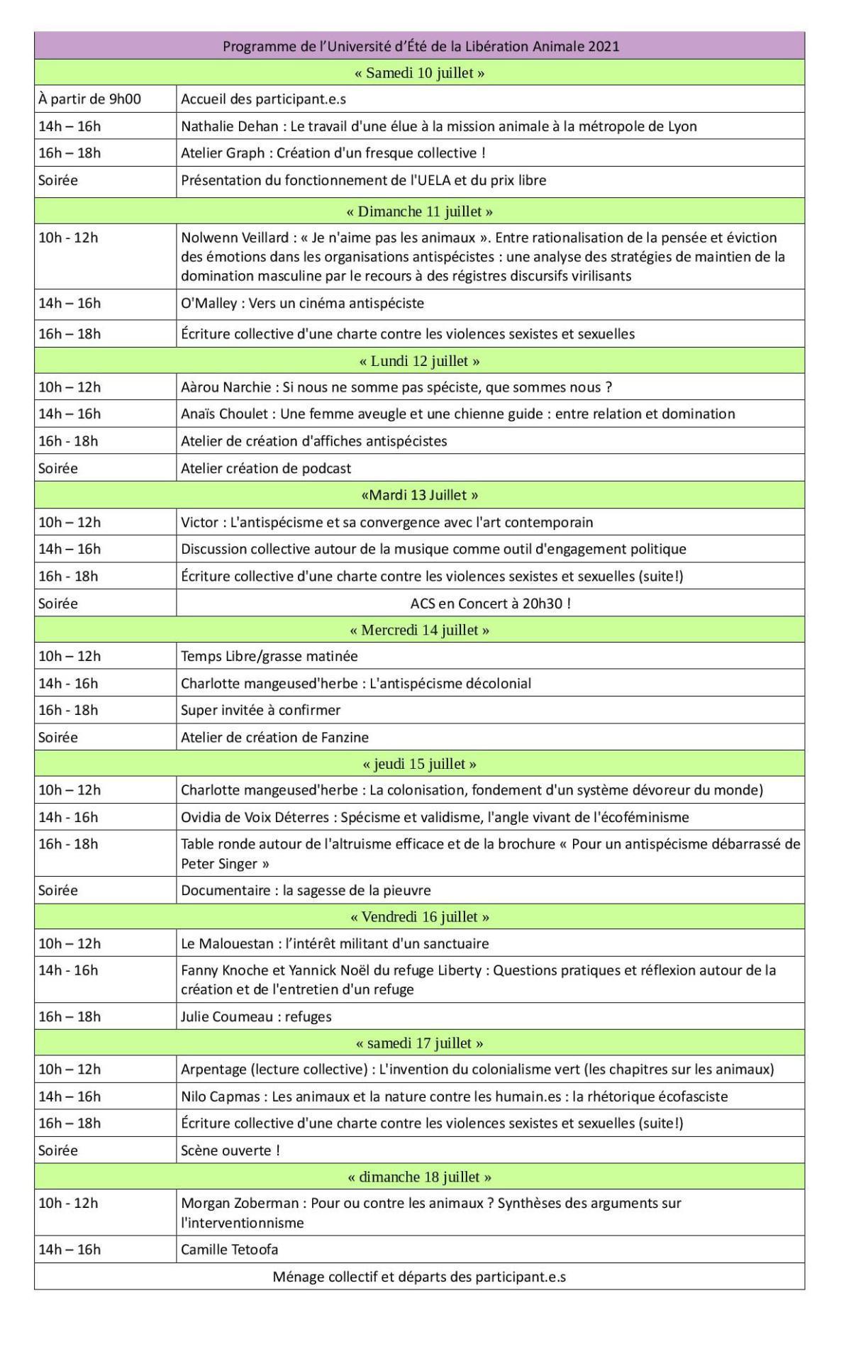 UELA 2021, un programme de libération animale et humaine UELA 2021, un programme de libération animale et humaine