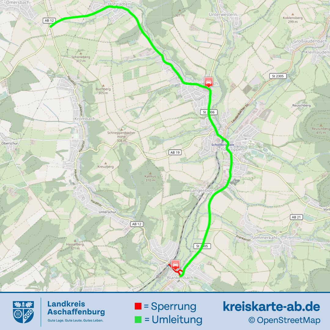 Sperrung der Kreisstraße AB 12 in Blankenbach vom 13.02.2023 bis 04.03.2023 