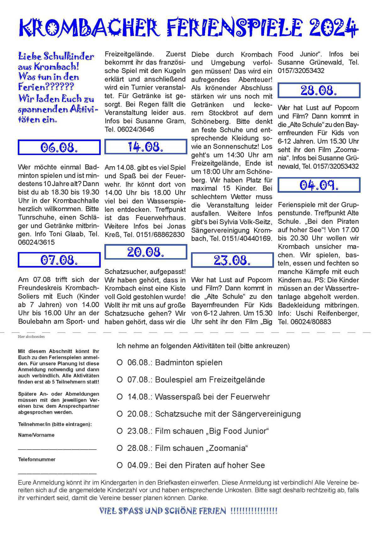 Ferienspiele 2024 - Das Programm