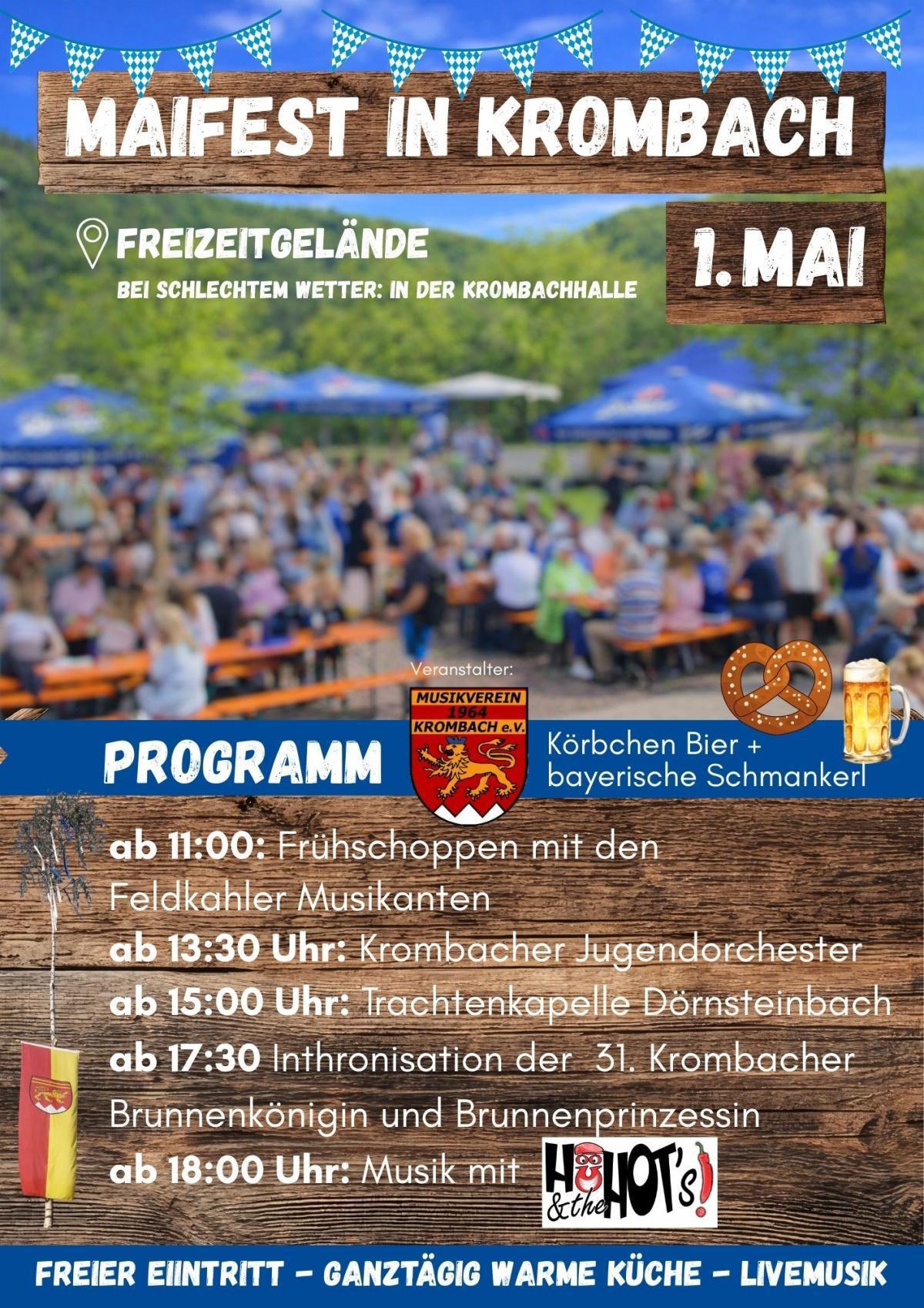 Maifest mit Inthro&shy;nisa&shy;tion der 31. Krom&shy;bacher Brunnen&shy;königin mit Prin&shy;zes&shy;sin