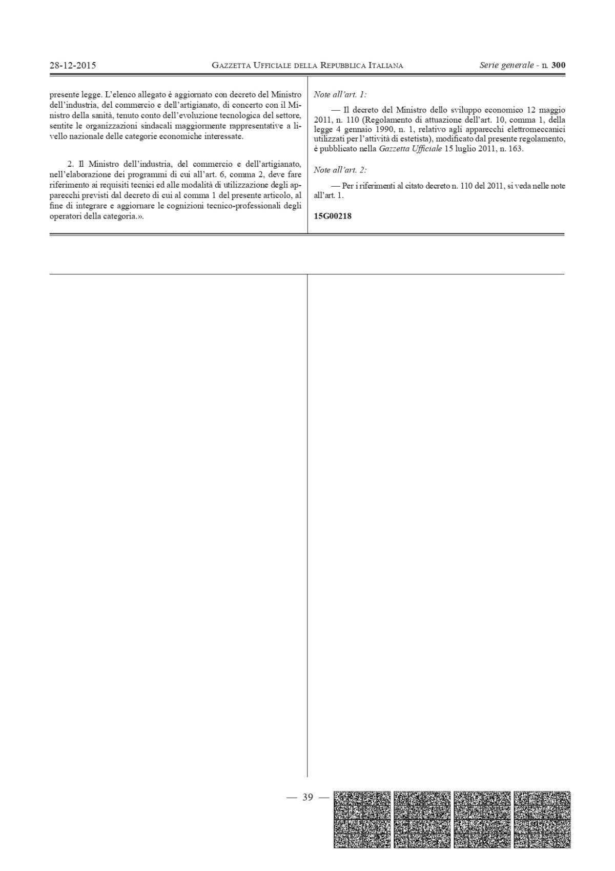 DECRETO MINISTERIALE 206 DEL 2015 allegato alla legge 1 del 4 GENNAIO 1990