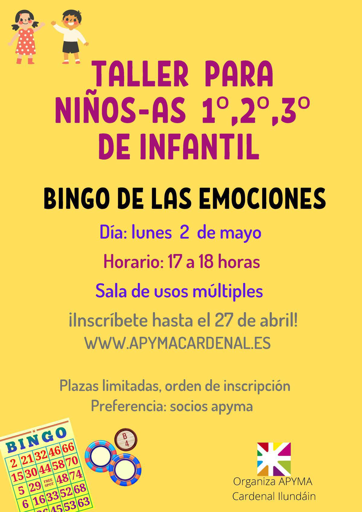Taller bingo de las emociones para 1º, 2º y 3º de Infantil