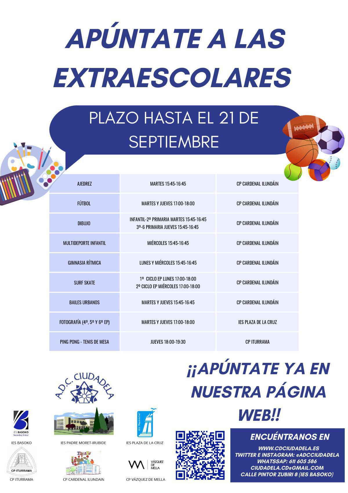 21 de septiembre, fecha límite para inscripciones en extraescolares.