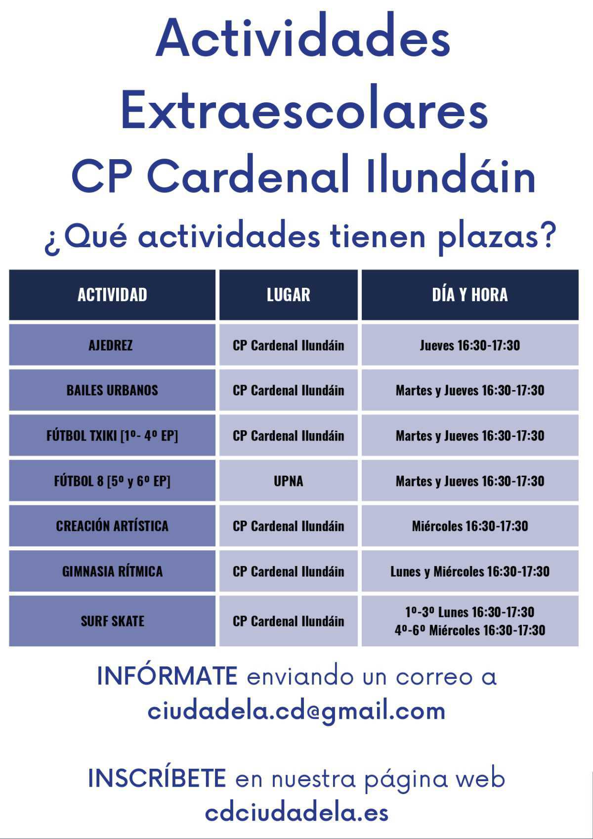 QUEDAN PLAZAS EN ACTIVIDADES EXTRAESCOLARES 2024/25