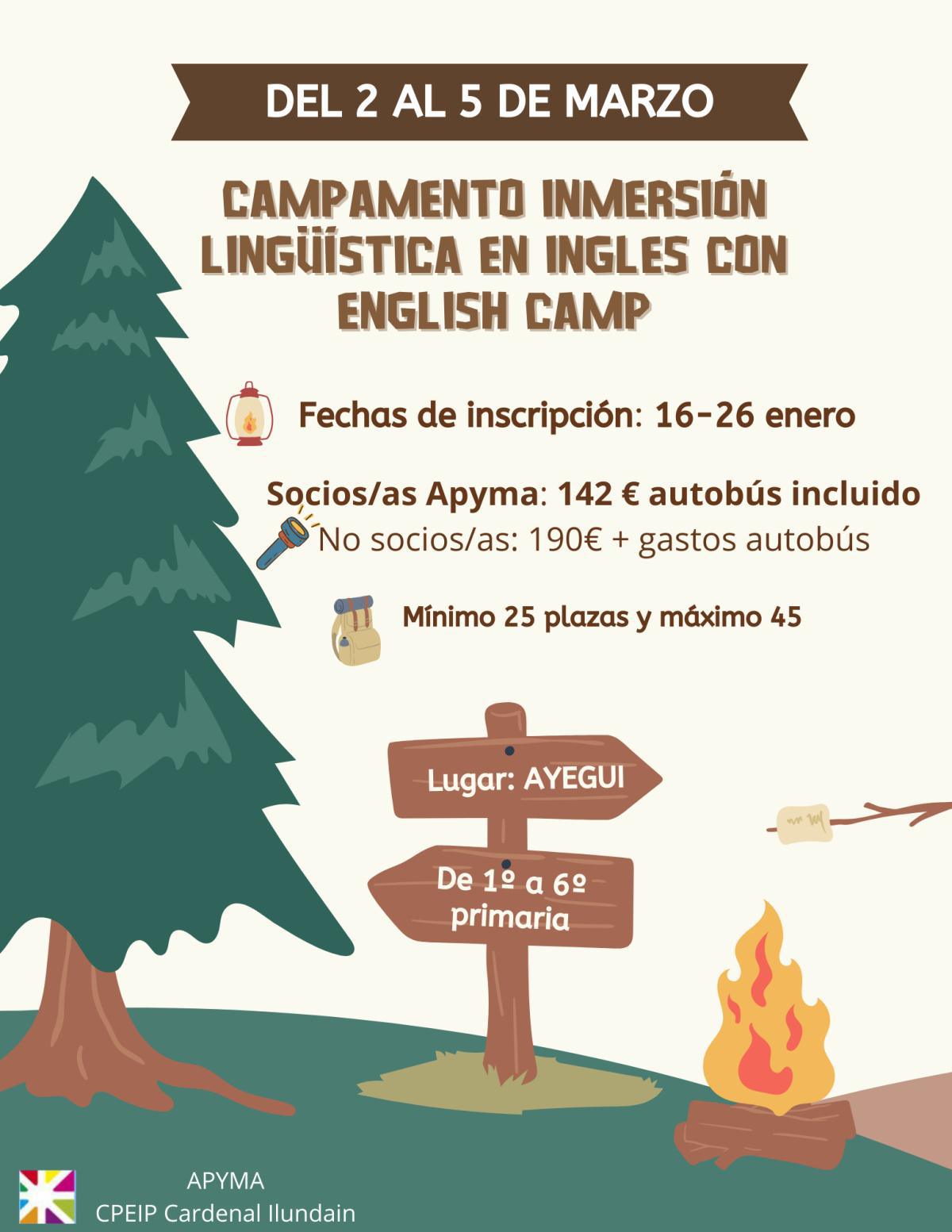 Campamento inmersión lingüística en inglés 2025