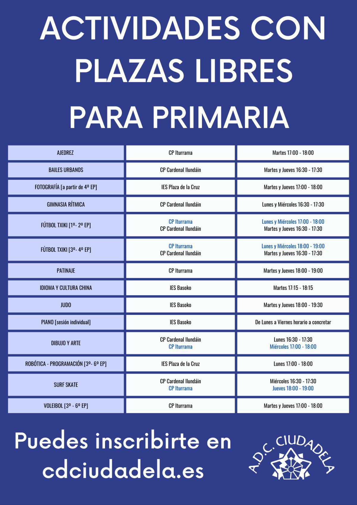 ¡Últimas plazas para las actividades extraescolares de la APYMA con ADC Ciudadela! ¡Últimas plazas para las actividades extraescolares de la APYMA con ADC Ciudadela!