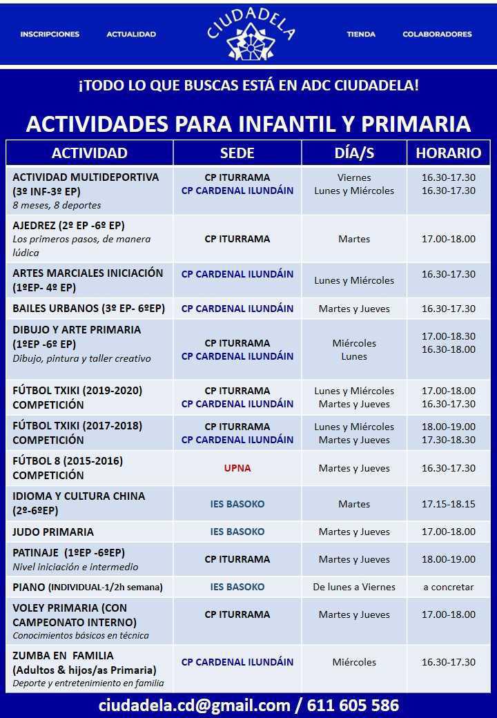INSCRIPCIONES EXTRAESCOLARES 2026-2027 ADC CIUDADELA INSCRIPCIONES EXTRAESCOLARES 2026-2027 ADC CIUDADELA
