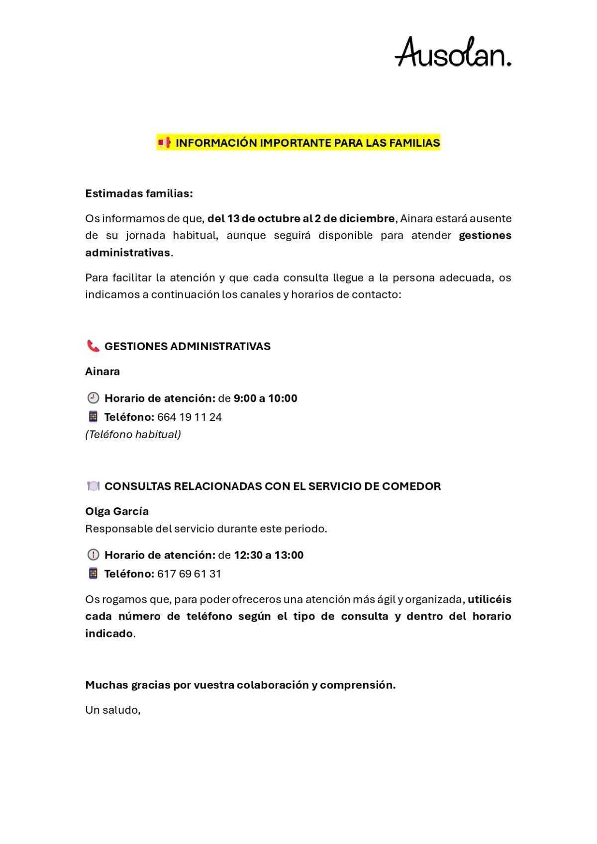 TELÉFONO CONTACTO COMEDOR Y GESTIONES ADMINISTRATIVAS TELÉFONO CONTACTO COMEDOR Y GESTIONES ADMINISTRATIVAS