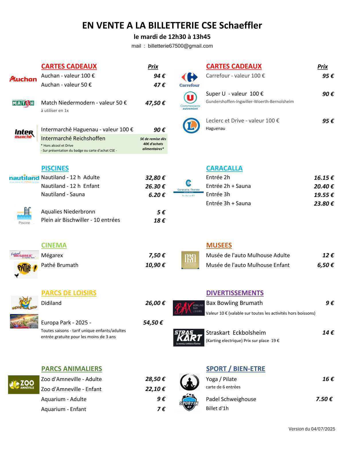 Infos, horaires et tarifs billetterie
