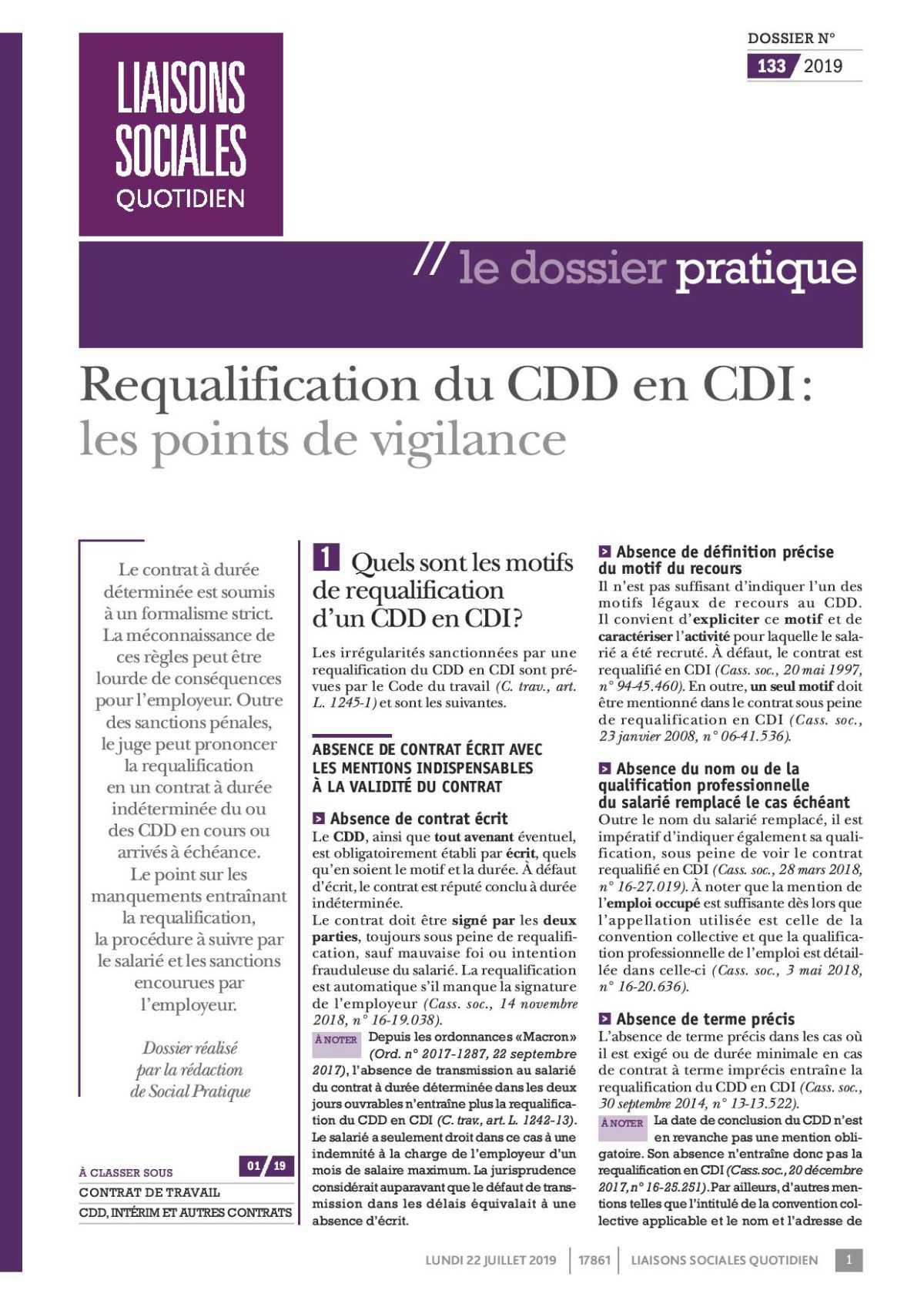 Requalification du CDD en CDI