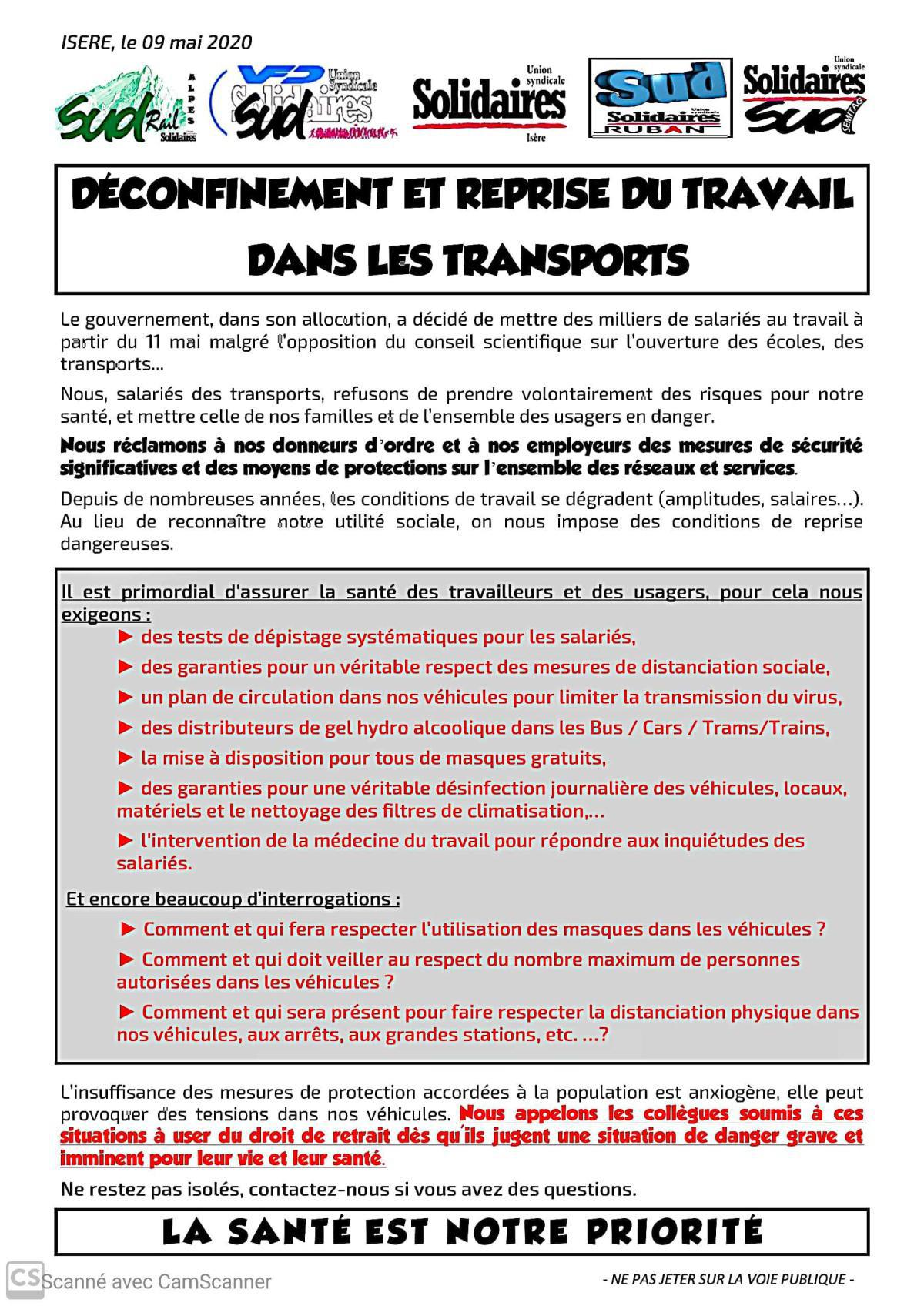 Déconfinement et reprise du travail dans les transports