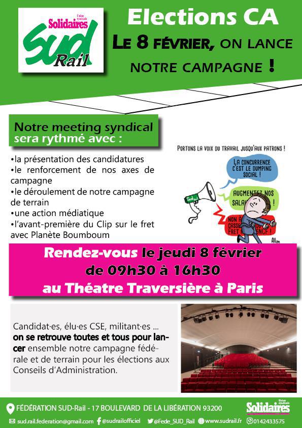 Elections CA 2024 groupe SNCF : SUD-Rail vous invite au meeting du 8 février