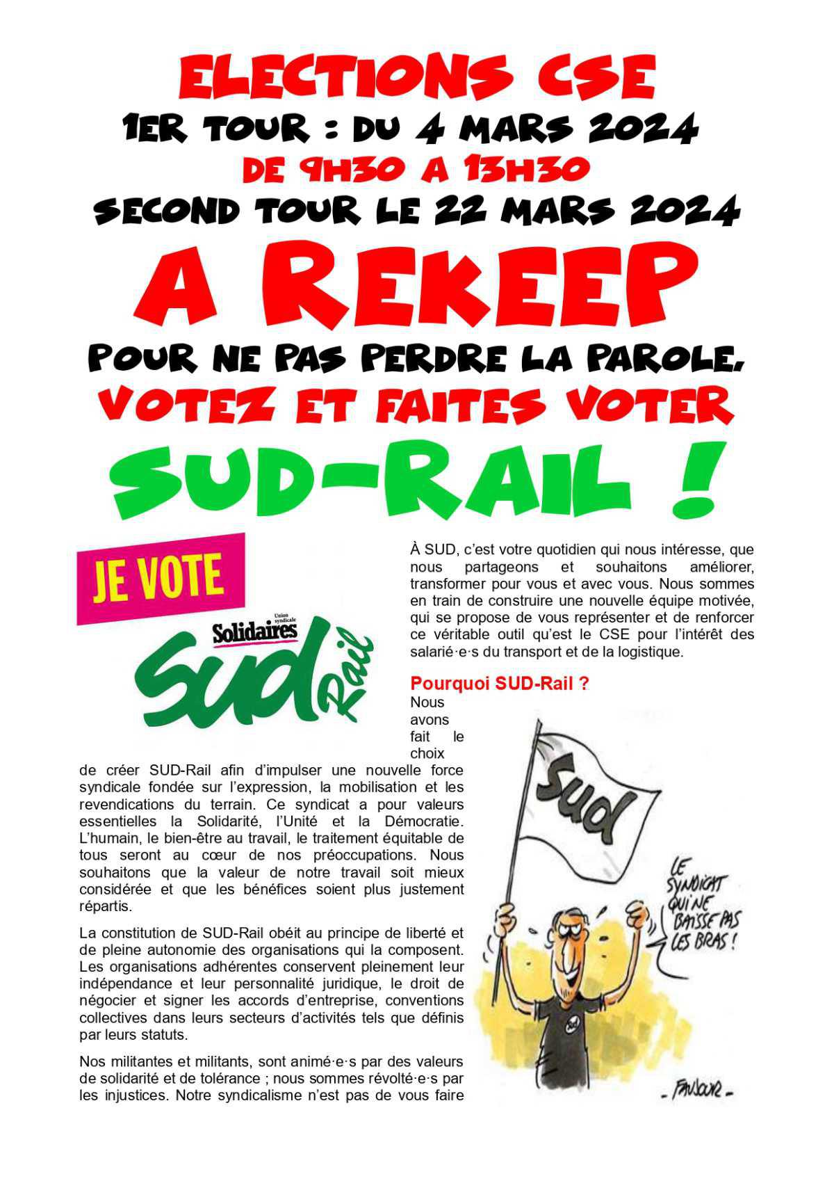 Elections CSE chez REKEEP, pour ne pas perdre le nord, votez SUD-Rail !