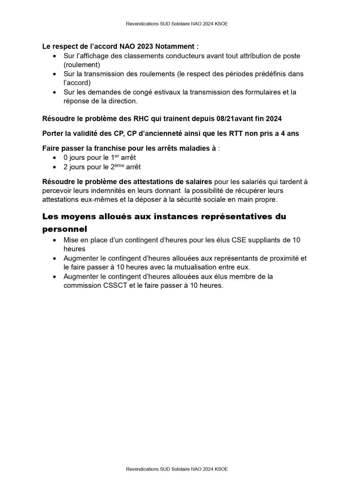 SUD URBAINS / Revendications NAO 2024 KEOLIS Seine-et-Oise-Est