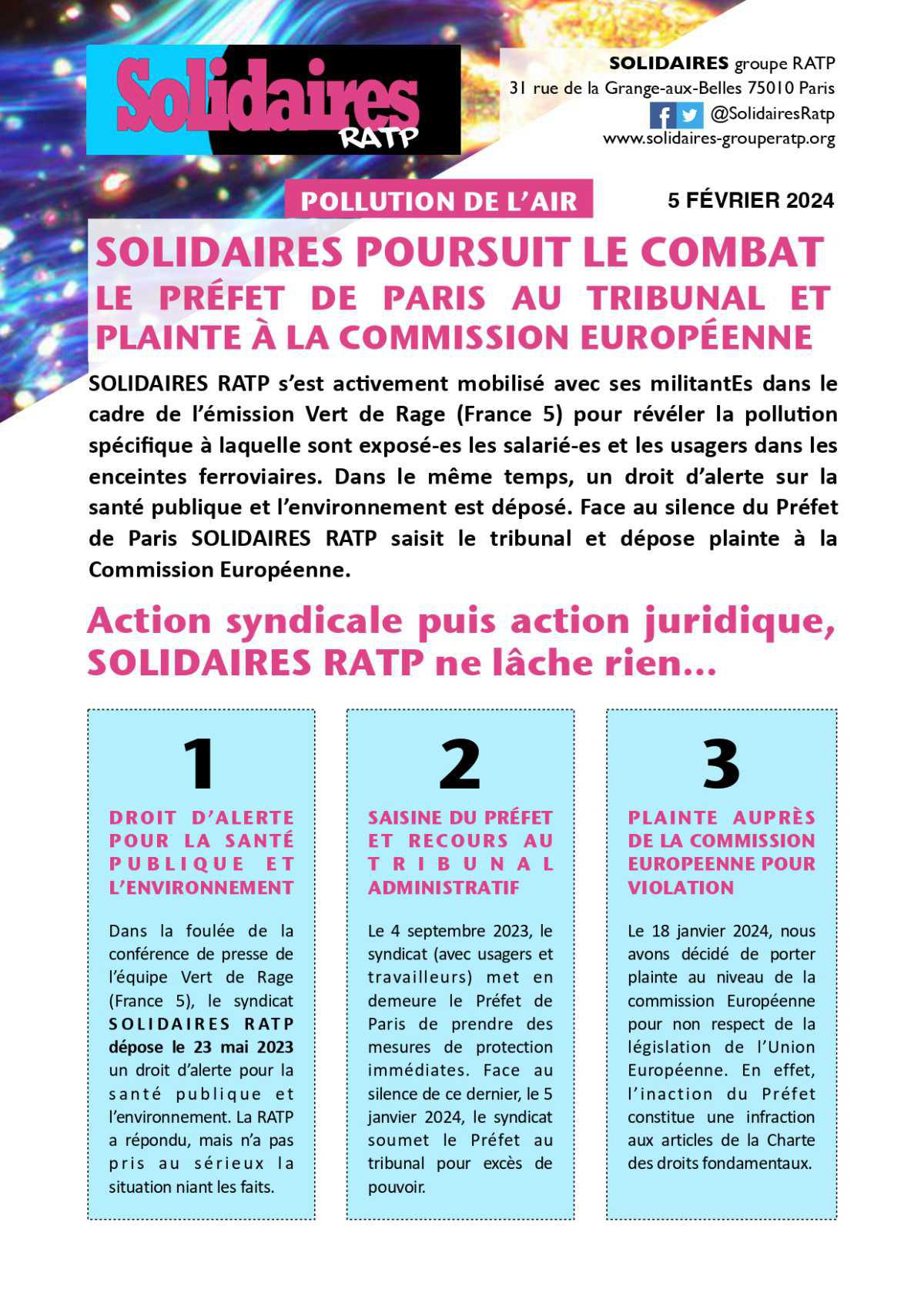 Solidaires RATP // Pollution de l'air, Solidaires poursuit le combat 