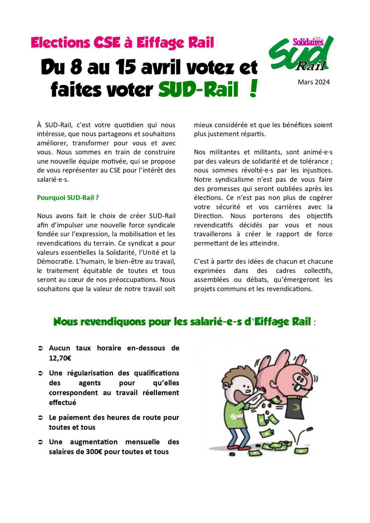 Elections CSE à EIFFAGE Rail du 8 au 15 avril, votez et faites voter SUD-Rail !