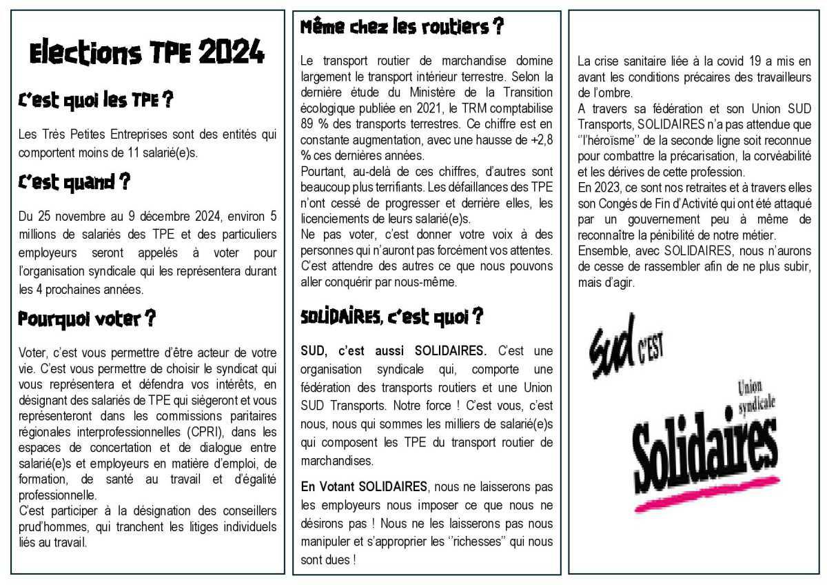 Fédération SUD Solidaires des transports routiers // Tract TPE 2024 