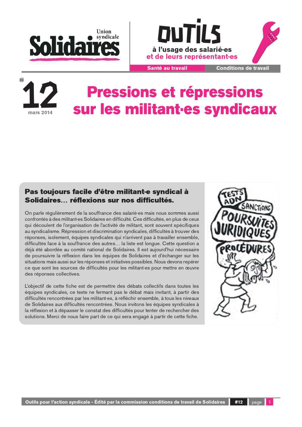 Brochure Solidaires # 12 // Pressions et répressions sur les militants syndicaux