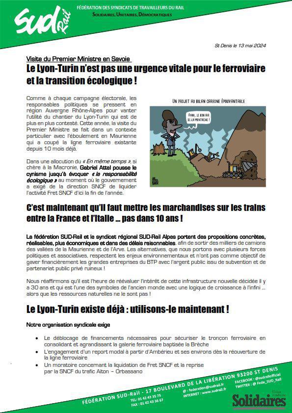SUD-Rail // Tunnel Lyon-Turin, une alternative sociale et écologique existe !