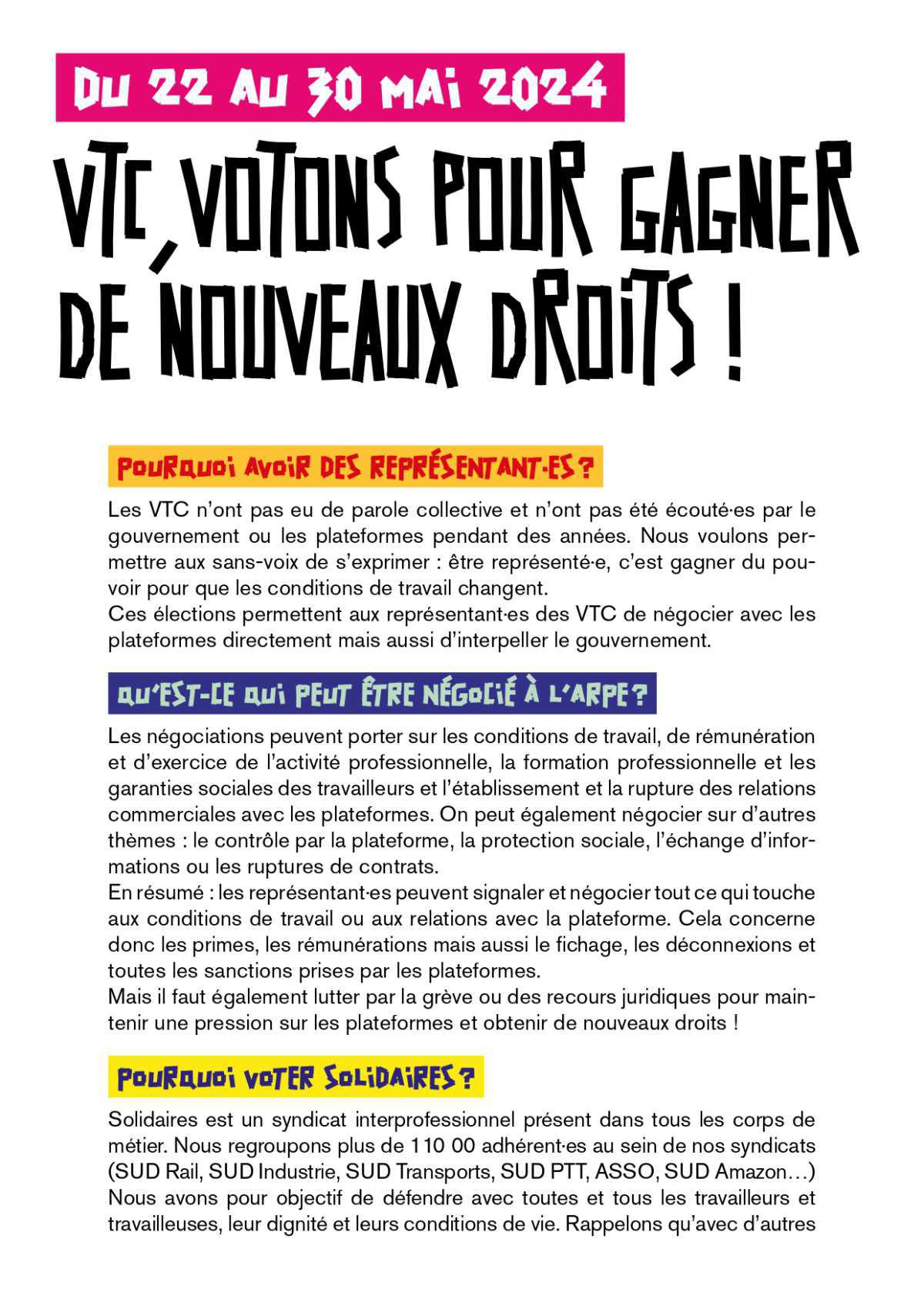 Elections professionnelles VTC : du 22 au 30 mai, votez SUD Solidaires !