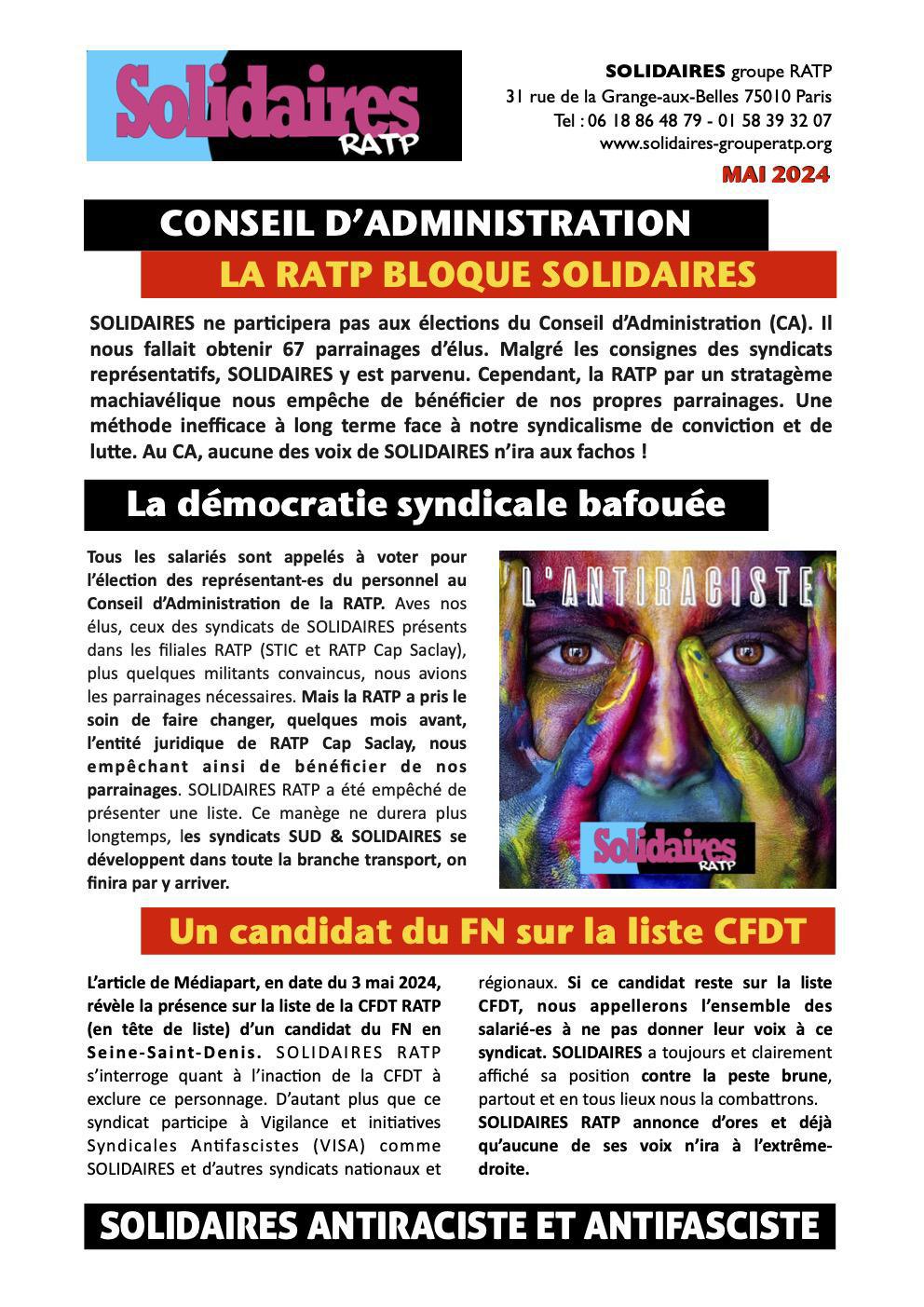 Solidaires RATP // Conseil d'administration, la RATP bloque Solidaires