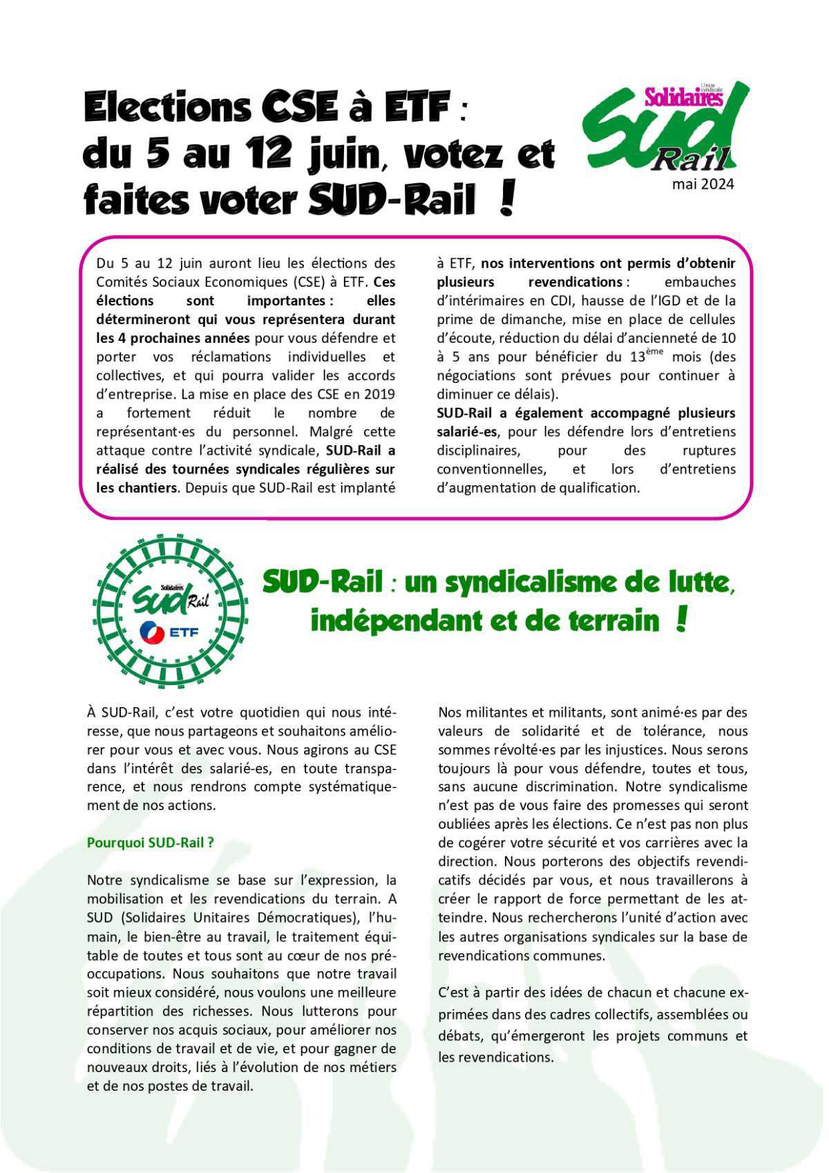 SUD-Rail // Profession de foi aux élections CSE à ETF