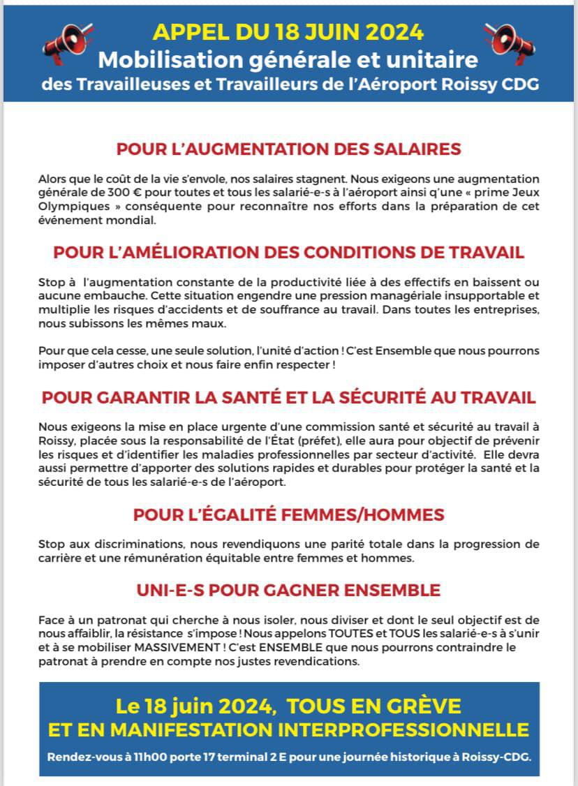 SUD Aérien // Appel intersyndical à la grève le 18 juin à Roissy CDG