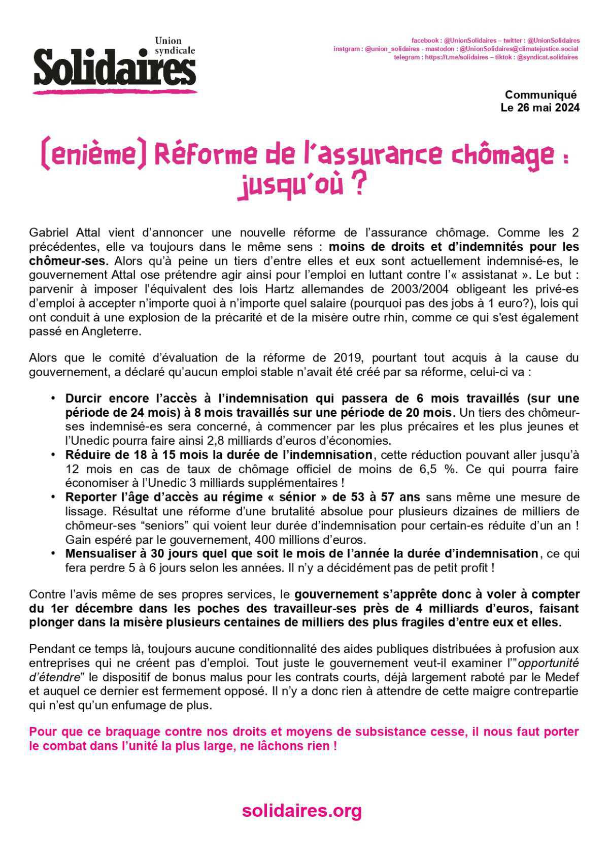 Union syndicale Solidaires // (énième) Réforme de l'assurance chomâge : jusqu'où ?