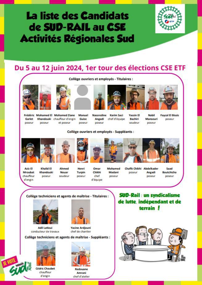 SUD-Rail // Elections CSE à ETF : du 5 au 12 juin votez pour nos candidats !