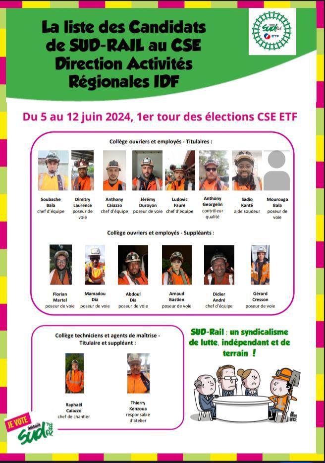 SUD-Rail // Elections CSE à ETF : du 5 au 12 juin votez pour nos candidats !