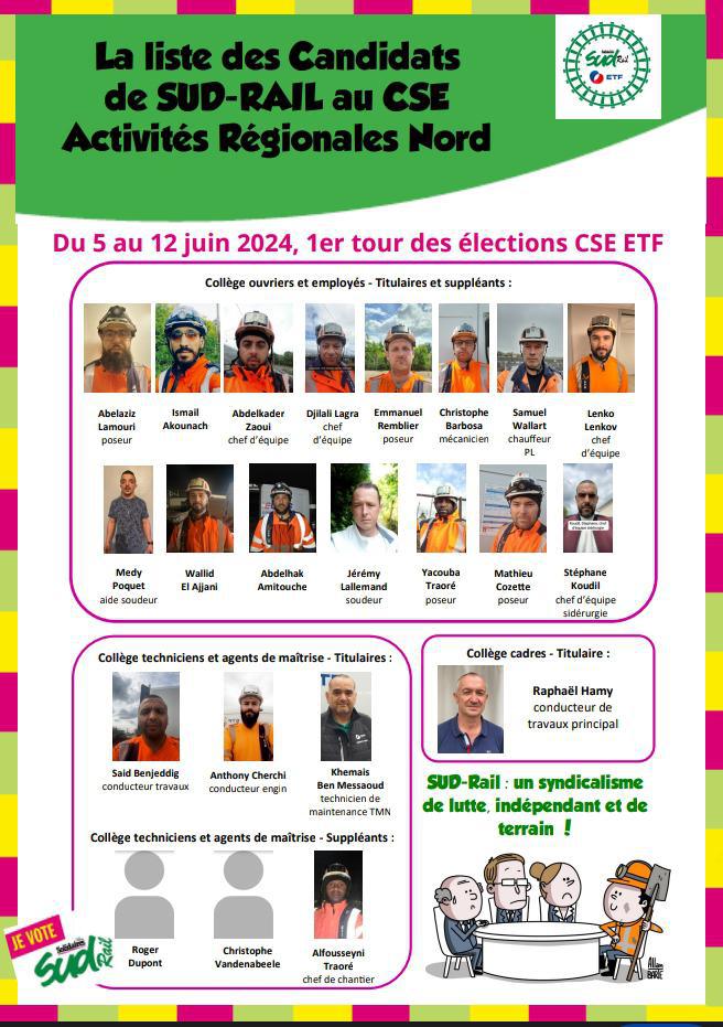 SUD-Rail // Elections CSE à ETF : du 5 au 12 juin votez pour nos candidats !