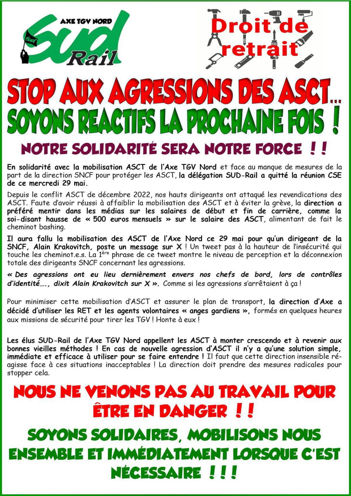 SUD-Rail Axe TGV Nord // Vidéo + Tract : Stop aux agressions !
