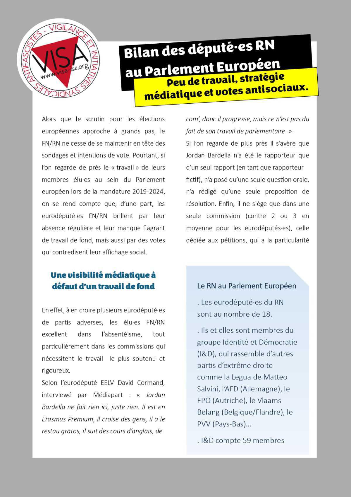 Vigilance et Initiatives Syndicales Antifascistes // Le bilan des députés RN au parlement européen