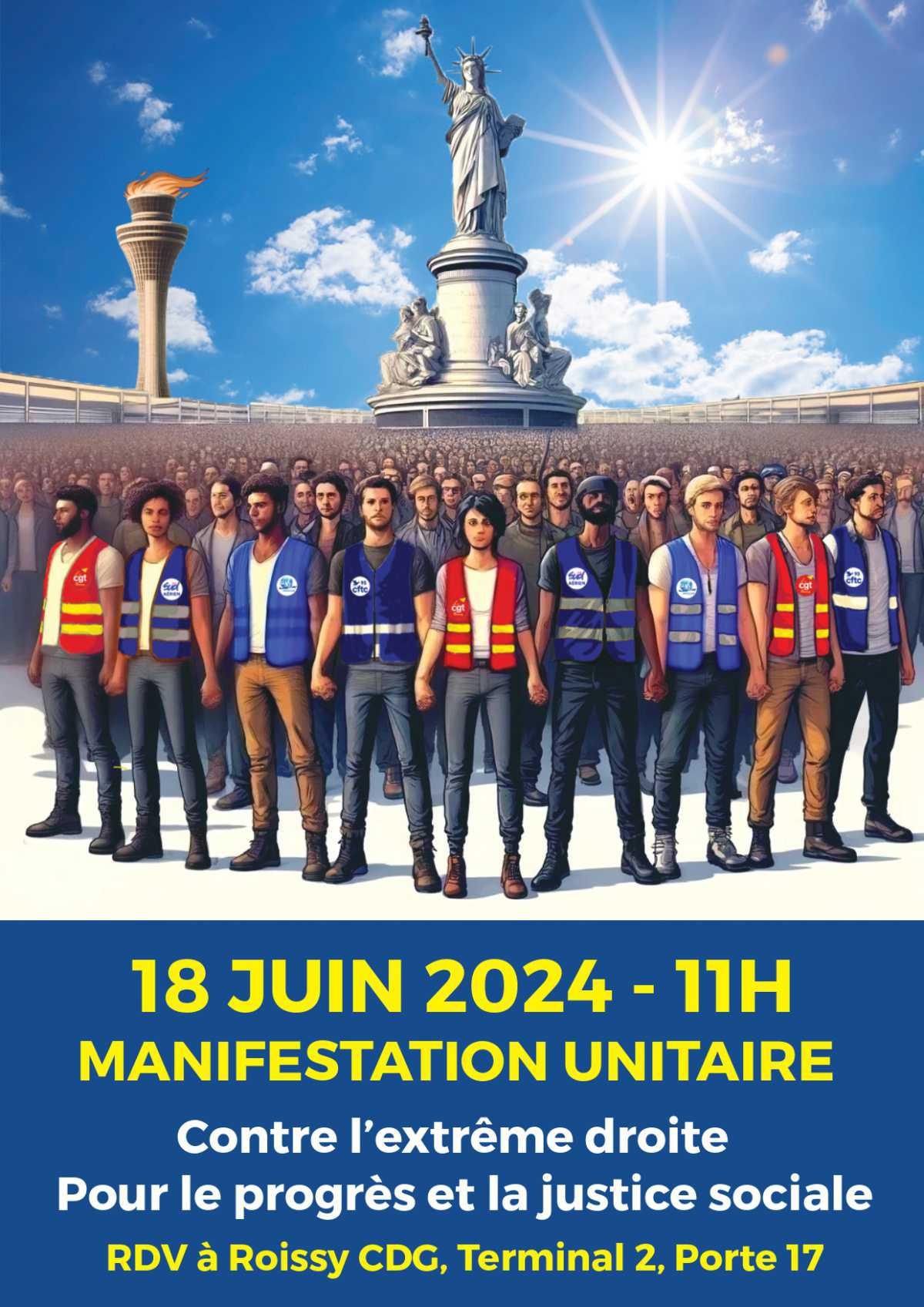 Intersyndicale de Roissy CDG : 18 juin Manifestation contre l'extrême-droite et pour la justice et le progrès social